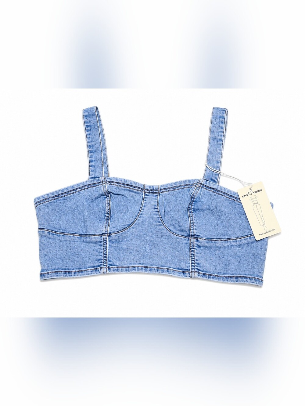 NWT Love Trends Denim Zip Front Crop Top Bralette Medium Y2K Festival Cami